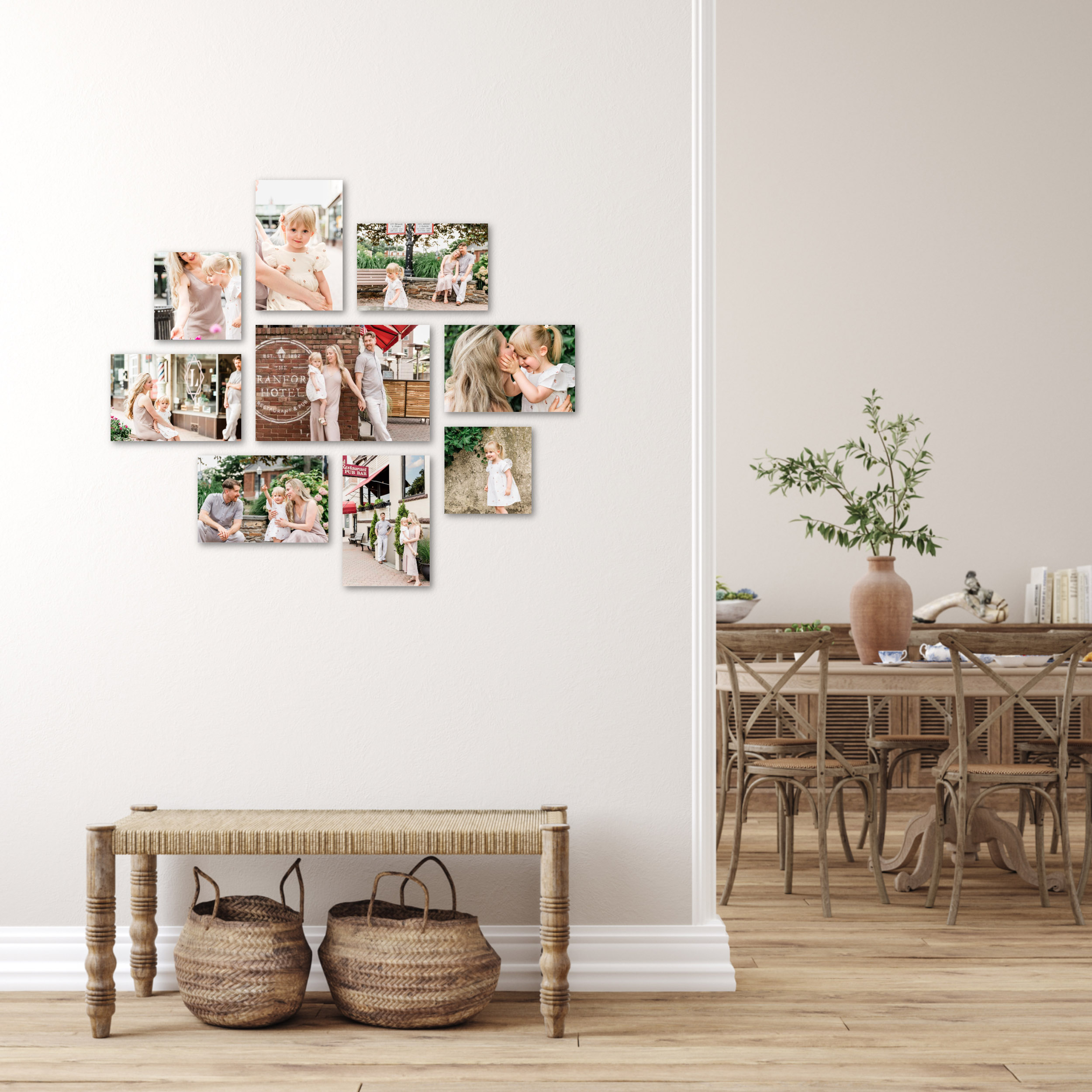 A wall gallery of lifestyle family photos in Westfield, NJ