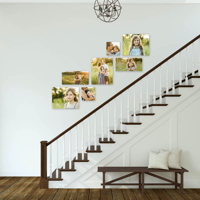 photo display ideas - staircase canvas wall gallery
