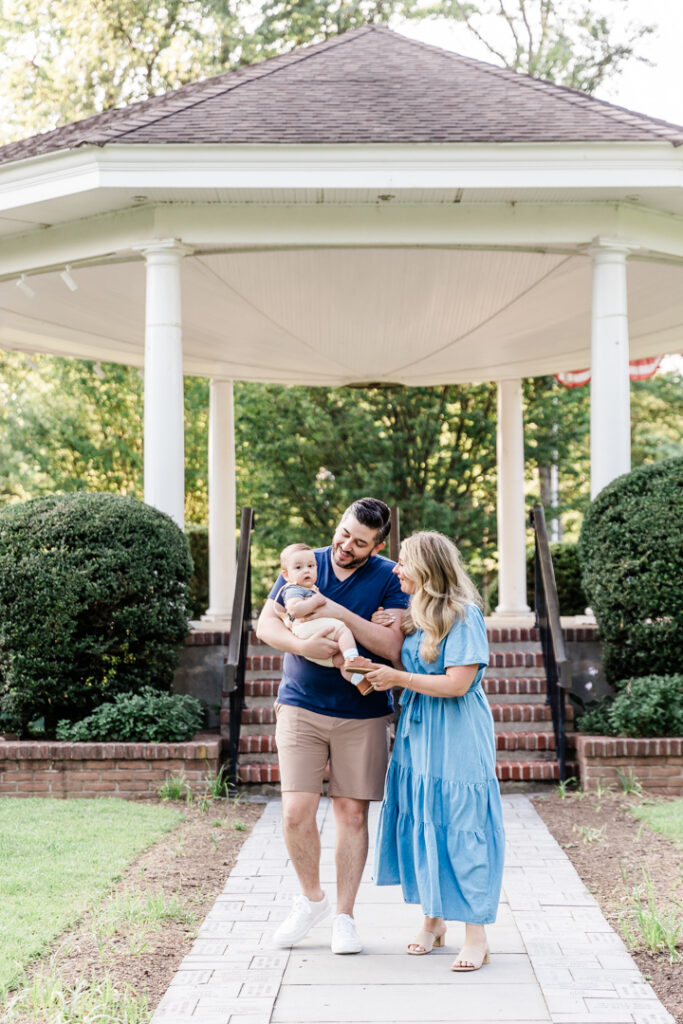 Family photo near the gazebo at Mindowaskin Park in Westfield, NJ during summer