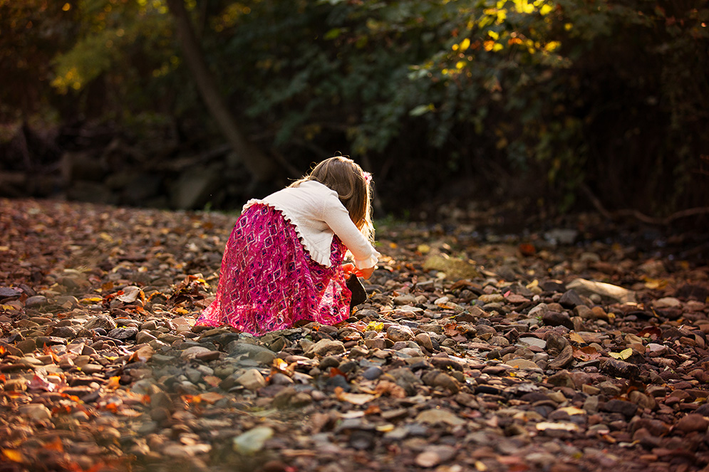 Little girl by stream in Briant Park, Springfield, NJ