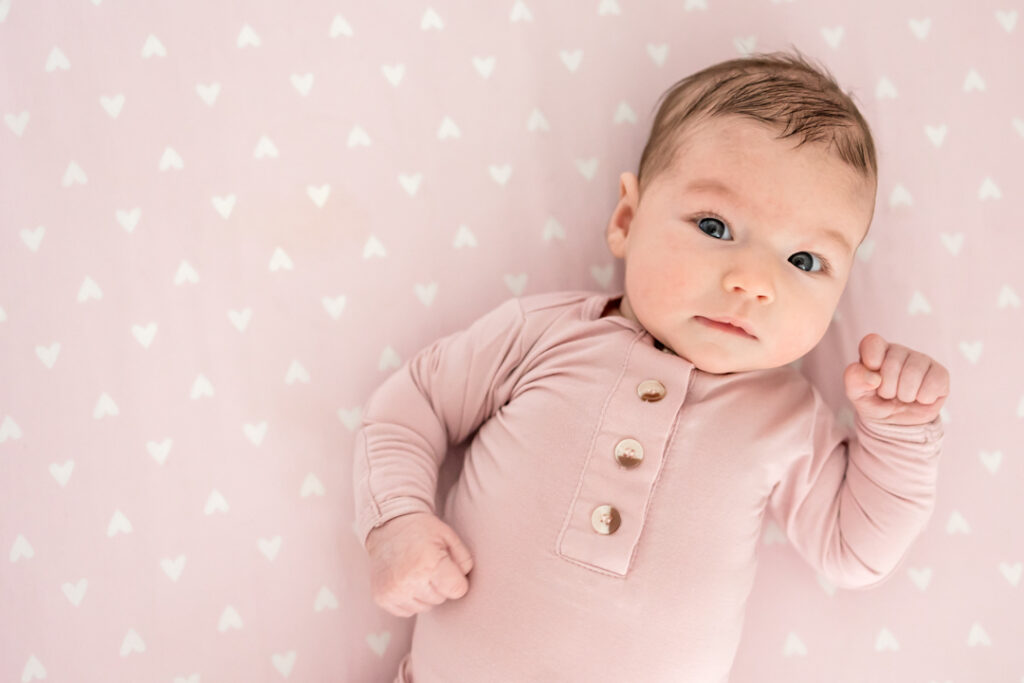 Baby girl in pink gown at Basking Ridge NJ Newborn Session