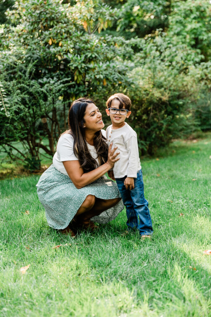 Mother smiling at her little boy